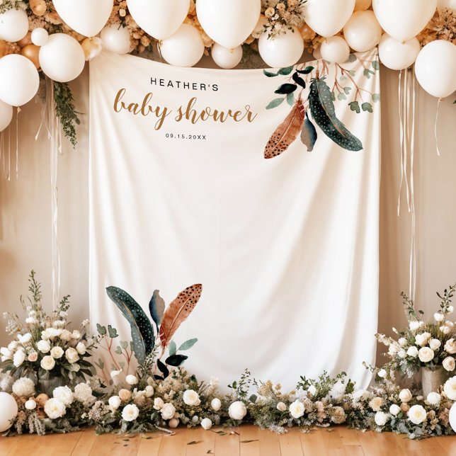 Tapiz ARBOR Bohemian Feather Greenery Baby Shower (Subido por el creador)