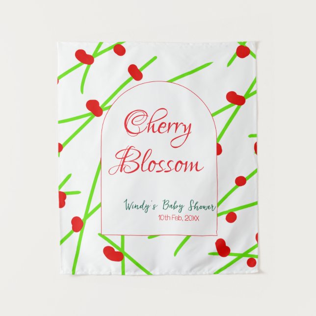 Tapiz Arch shape cherry blossom red green baby shower na (Anverso)