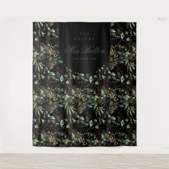 Tapiz Arco boho de eucalipto Fondo para despedida de sol (Anverso)