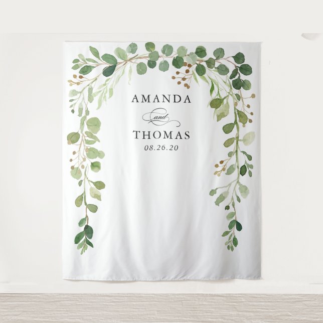Tapiz Arco de boda con vegetación de eucalipto (Anverso)
