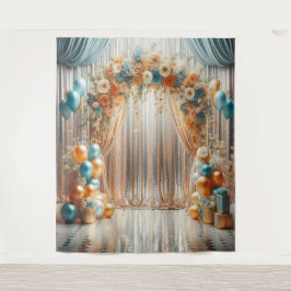 Tapiz Arco de globo floral Verde azulado y Naranja colga