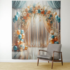 Tapiz Arco de globos florales de color azul turquesa y n