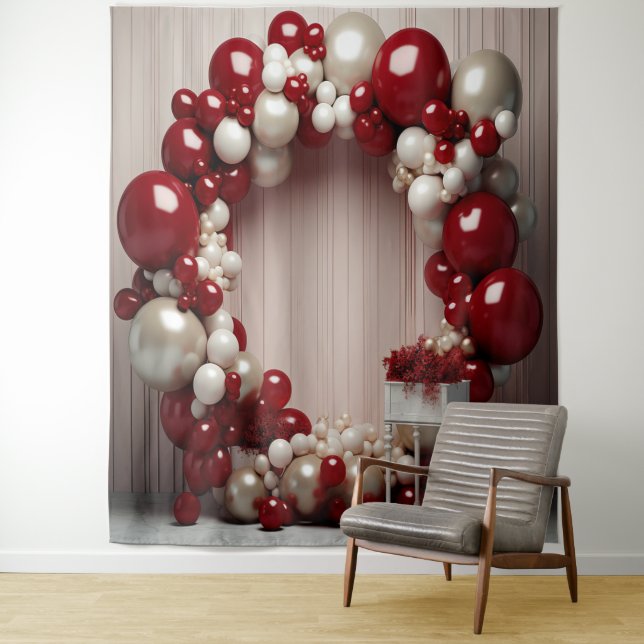 Tapiz Arco de globos rojos y grises colgantes (In situ)