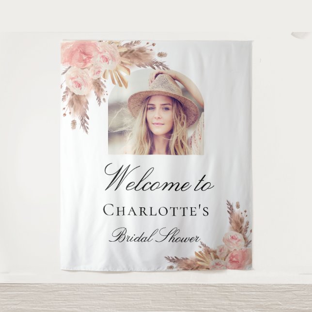 Tapiz Arco de hierba de pampas rosa claro para fiesta de (Anverso)