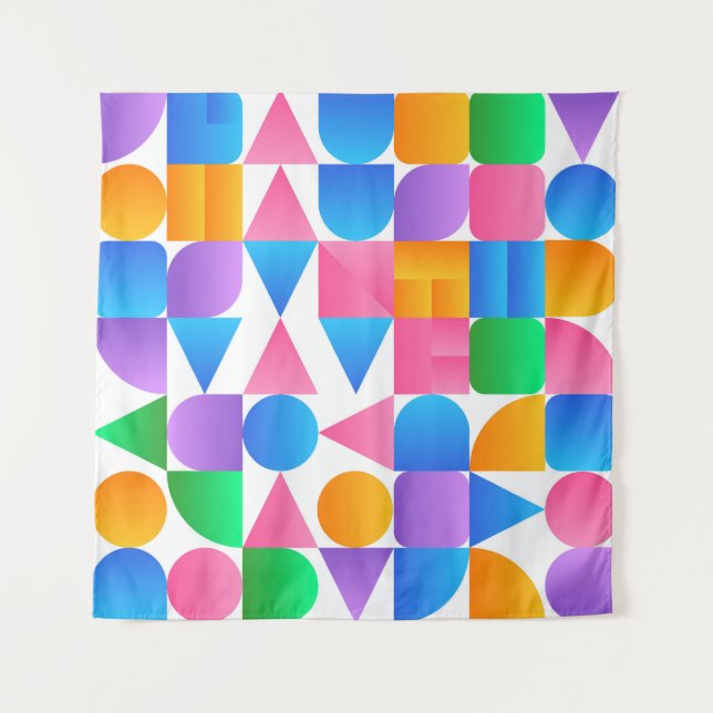 Tapiz Arcoiris de Synthwave Bauhaus #2 (rosa-azul-amaril (Anverso)