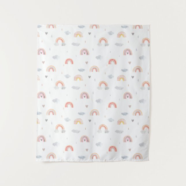 Tapiz Arcoiris y nubes de boho (Anverso)