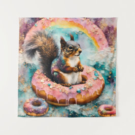 Tapiz Ardilla en donut glaseado flotante divertido dulce
