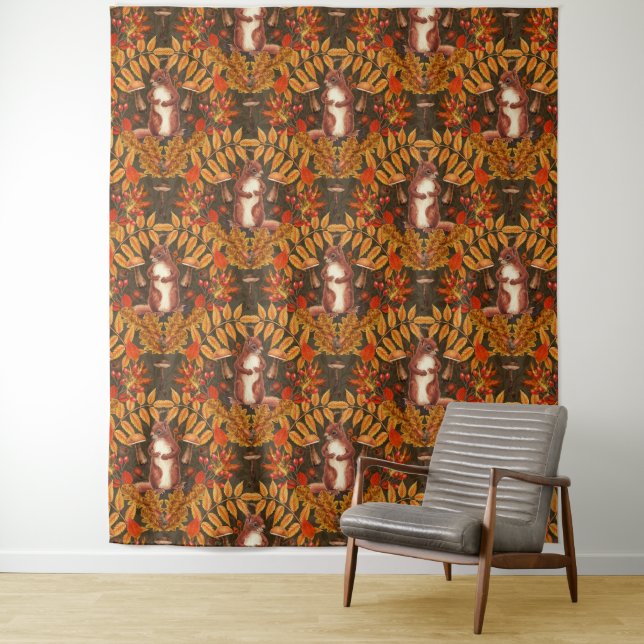 Tapiz Ardilla otoñal sobre marrón oscuro (In situ)