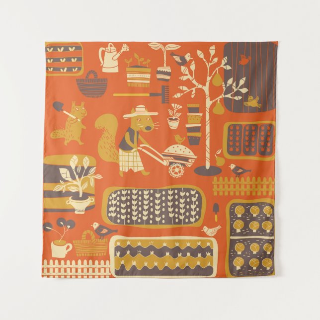 Tapiz Ardillas de jardín: Escena animal caprichosa (Anverso)