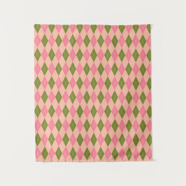 Tapiz Argel Preppy clásico en Bonito rosa y verde (Anverso)