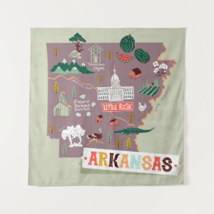 Tapiz Arkansas Ilustrado: Mapa de viaje de EE. UU.