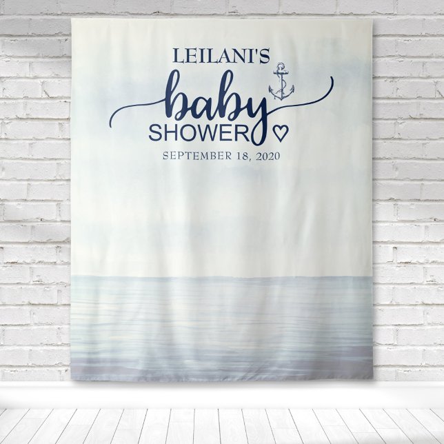 Tapiz Armada del Océano Náutico (Watercolor ocean background with an anchor & baby shower typography for a nautical inspired backdrop)