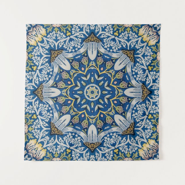 Tapiz Armonía azul - Mandala floral (Anverso)