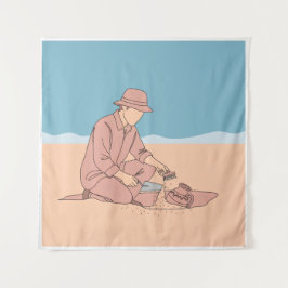 Tapiz Arqueólogo simple de una línea de arte continuo