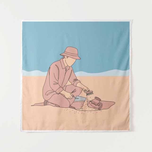 Tapiz Arqueólogo simple de una línea de arte continuo (Anverso)