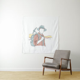 Tapiz Arqueólogo simple de una línea de arte continuo