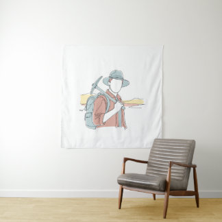 Tapiz Arqueólogo simple de una línea de arte continuo