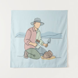 Tapiz Arqueólogo simple de una línea de arte continuo