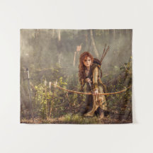 Arquera de fantasía épica en bosque encantado