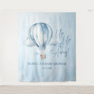 Tapiz ¡Arriba y lejos! Baby Shower Blue Hot Air Balloon