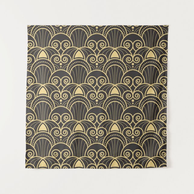 Tapiz Art Deco: Baldosas Geométricas de Oro. (Anverso)