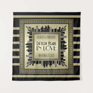 Tapiz Art Deco Bodas Aniversario Champán Dorado Gatsby