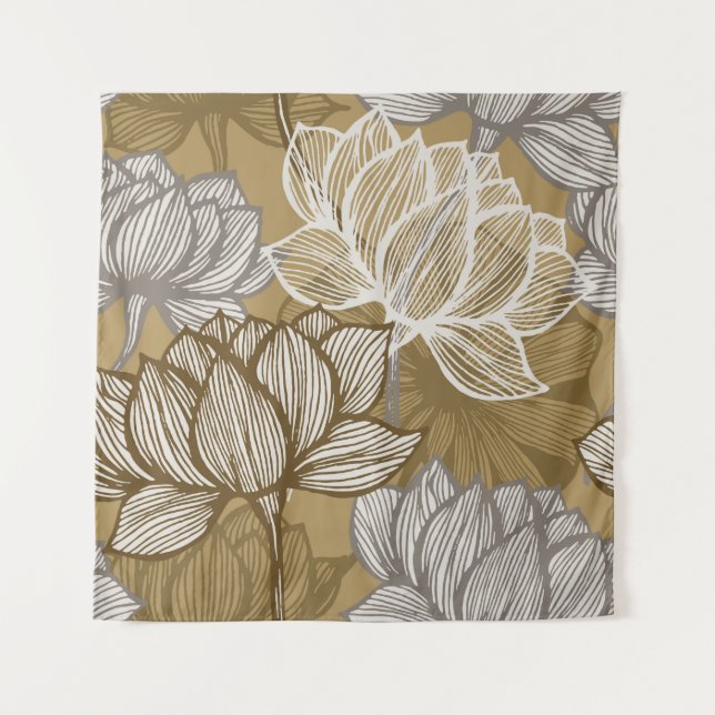 Tapiz Art deco flower pattern. Flower gold line art. flo (Anverso)