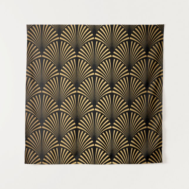 Tapiz Art Deco Pattern. Seamless black and gold backgrou (Anverso)