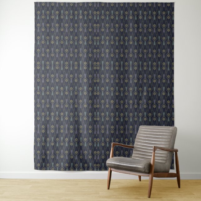 Tapiz Art Deco pattern with geometric shapes in gold (In situ)