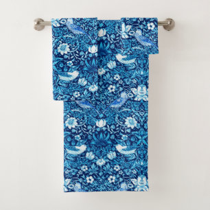 Tapiz Art Nouveau de aves y flores, azul oscuro