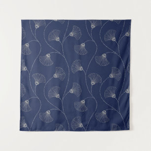 Tapiz Art Nouveau floral crema índigo