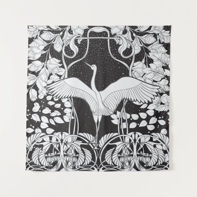 Tapiz Art Nouveau: Ilustracion de aves florales (Anverso)