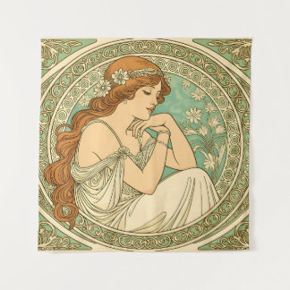 Tapiz Art nouveau romantic illustration white flowers