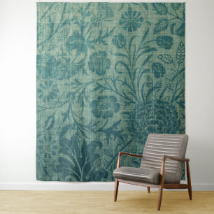 Tapiz Art Nouveau, verde azulado, estilo William Morris,
