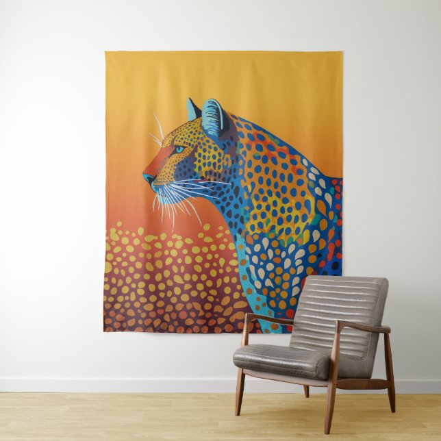 Tapiz Arte abstracto de leopardo vibrante (In situ)