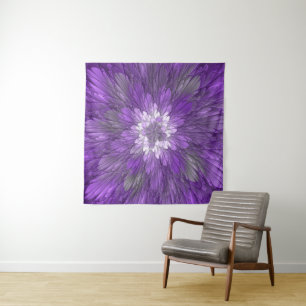 Tapiz Arte abstracto fractal de flor púrpura psicodélico