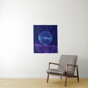 Tapiz Arte abstracto fractal de sueño azul púrpura lumin