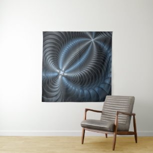 Tapiz Arte abstracto moderno fractal 3D gris azul plásti