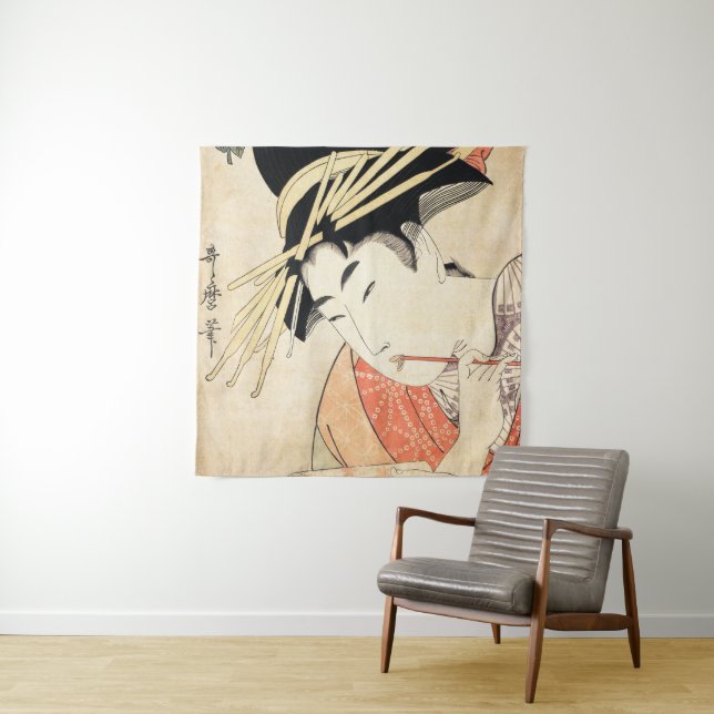 Tapiz Arte cosechado ukiyo-e geisha maiko oriental (In situ)