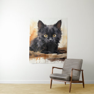 Tapiz Arte cutáneo de color negro de gato