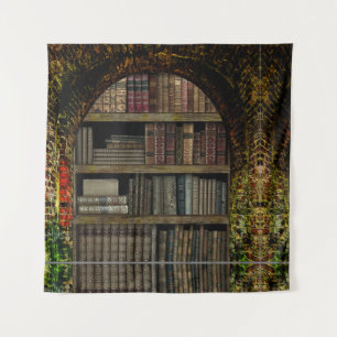 Tapiz Arte de biblioteca de libros antiguos para amantes