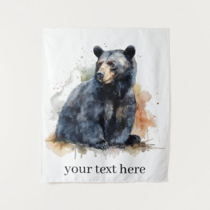 Tapiz Arte de bosque de oso negro acuarela personalizado