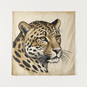 Tapiz Arte de Cabeza Leopardo Medieval Único