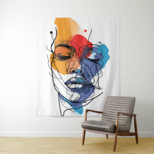 Tapiz Arte de Cara de Línea Fluida Abstracta