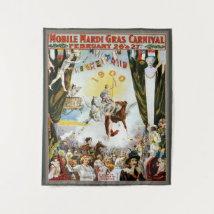 Tapiz Arte de cartel de carnaval Mardi Gras móvil vintag