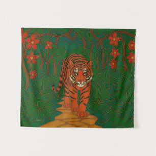 Tapiz Arte de cloisonne Tigre en el camino de la selva