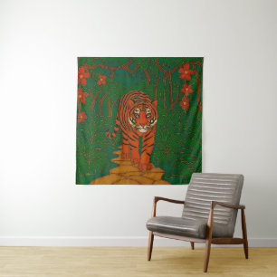 Tapiz Arte de cloisonne: Tigre en el camino de la selva