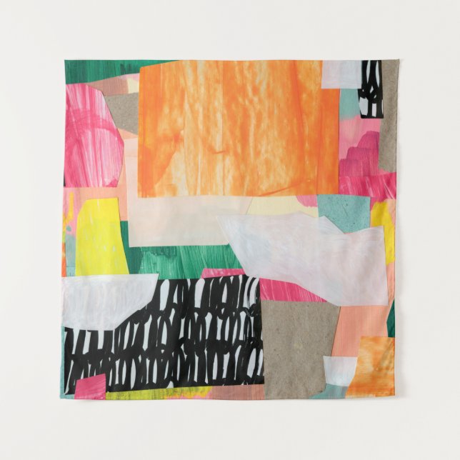 Tapiz Arte de collage moderno. Medios mixtos en lienzo.  (Anverso)