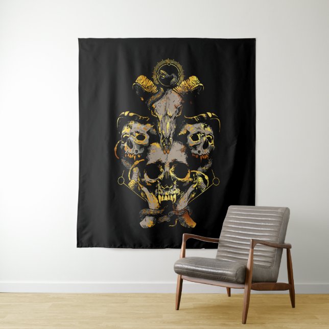 Tapiz Arte de cráneo oscuro con elementos de serpiente y (In situ)