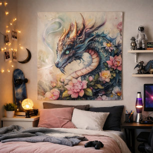 Tapiz Arte de fantasía de flor de dragón radiante